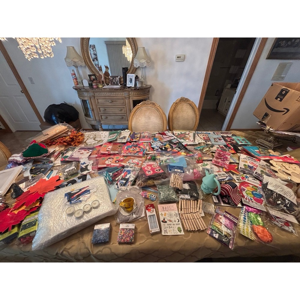 HUGE !!! Craft Supplies Lot - New and Used Items Wood Planks Felt Ribbons Beads